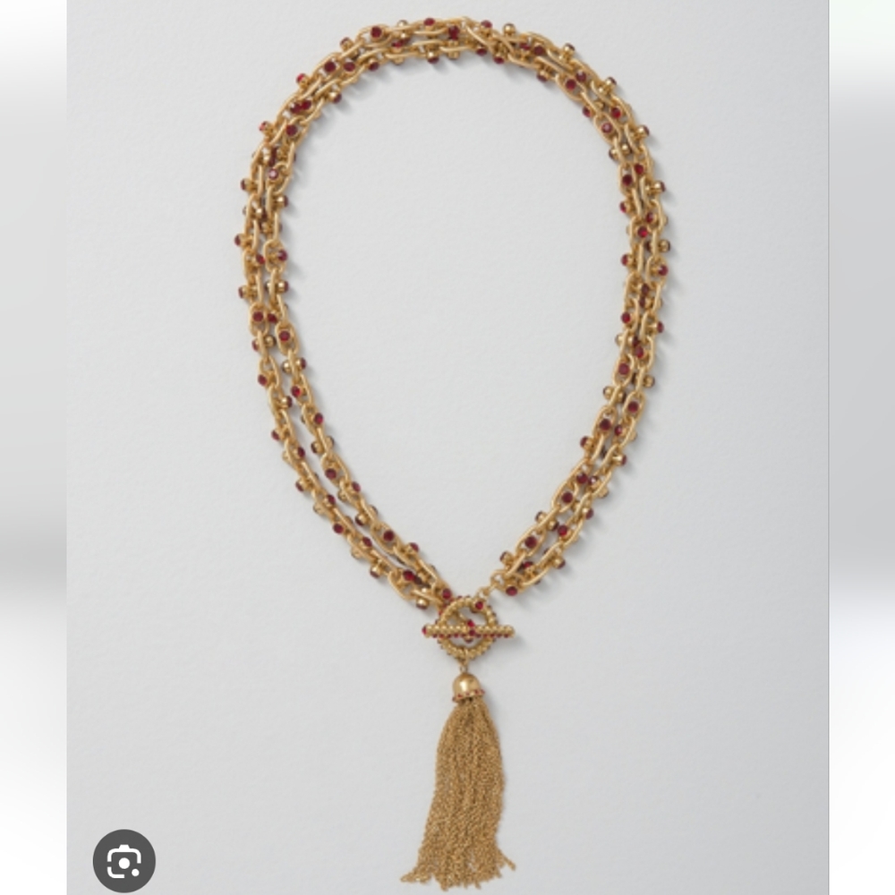 White and Black Market Red and  Gold  crystal tassel necklace